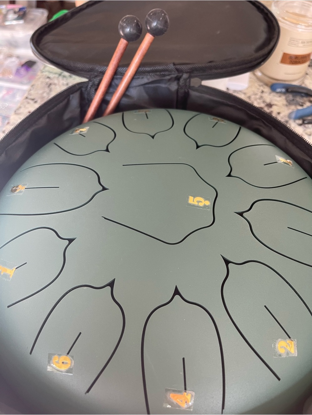 Steel Tongue Drum 11-Note Handpan Style Percussion with 2 mallets in carry case